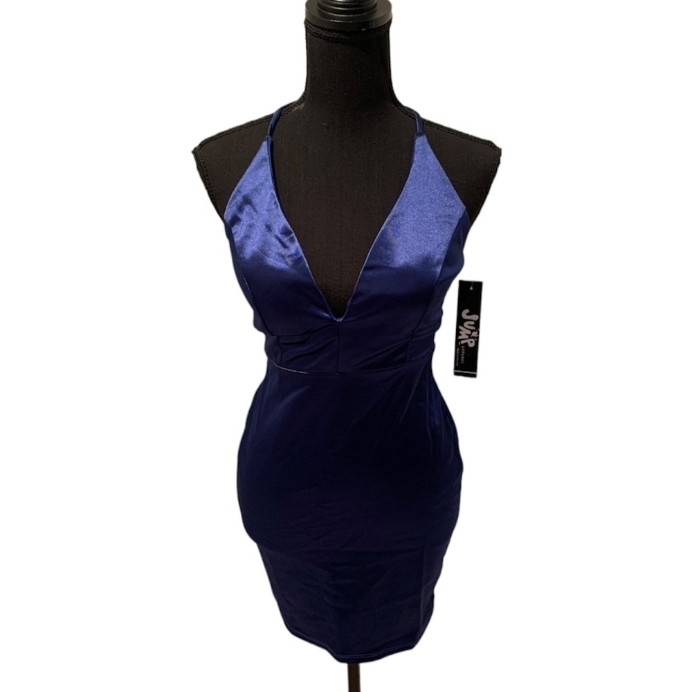Jump Low V-neck Satin Dress in Blue size 3/4 NWT